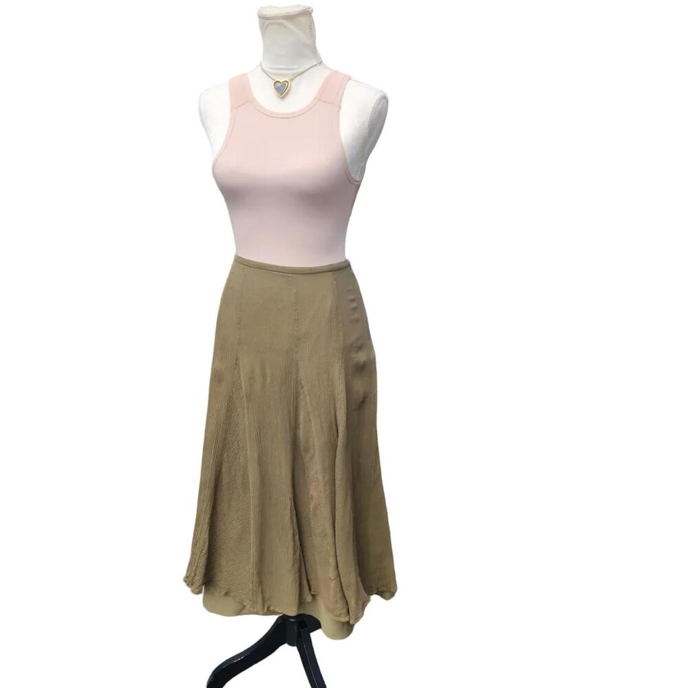 Kate Hill. 100% Silk Dark Green Layered Full Maxi Skirt. Size: 10